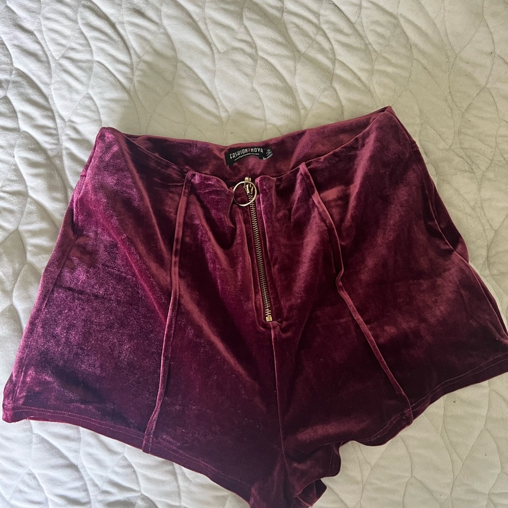 Burgundy Velvet Women Shorts